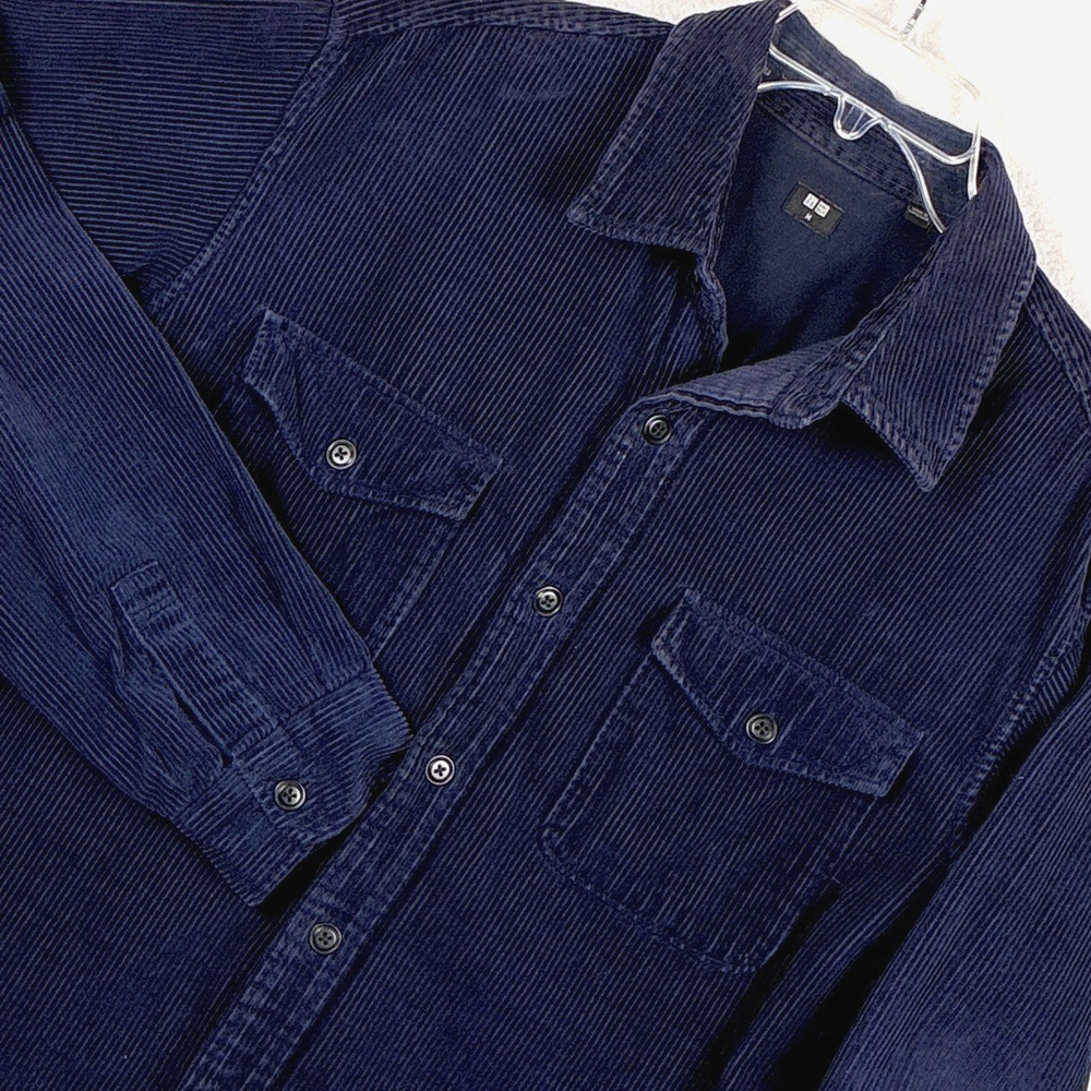 Uniqlo Overshirt Mens M Blue Corduroy Workwear Heavyweight Preppy Thick Wale